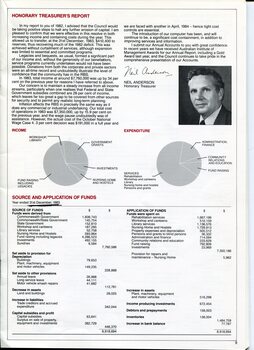Honorary Treasurer's report with pie chart of income and expenditure