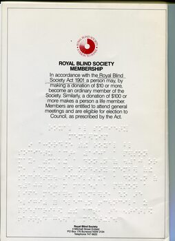 Conditions of membership and life membership, also in Braille