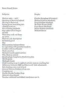 Summary of topics mentioned during interview