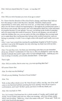 Partial transcription of interview with Matron Dunnell