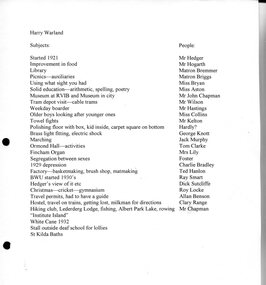 Transcription of interview with Harry Worland