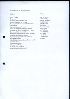 Summary of topics covered during interview