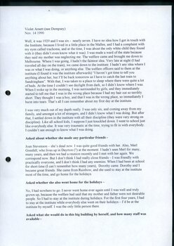 Transcription of audio interview with Violet Arnett