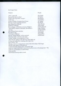Summary of topics covered during interview