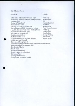 Summary of topics covered during interview