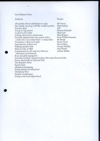 Summary of topics covered during interview