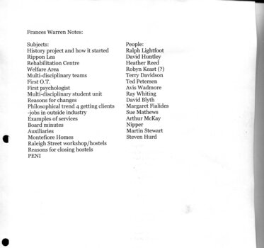 Transcription of interview with Frances Warren