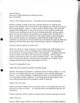 Transcription of interview with Frances Warren