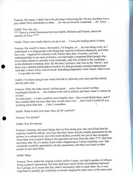 Transcription of interview with Frances Warren