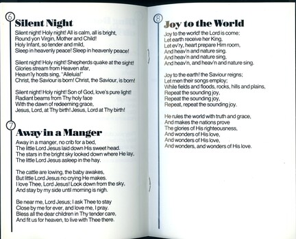 Words to Silent Night, Away in a Manager, Joy to the World