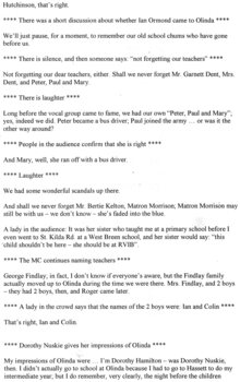 Transcript of 50 Year Reunion of Olinda guests