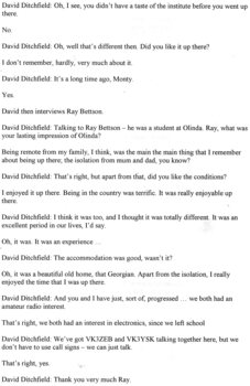 Transcript of 50 Year Reunion of Olinda guests