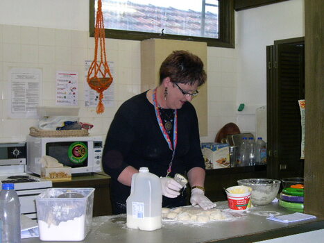 Judi Flack in the kitchen at the party