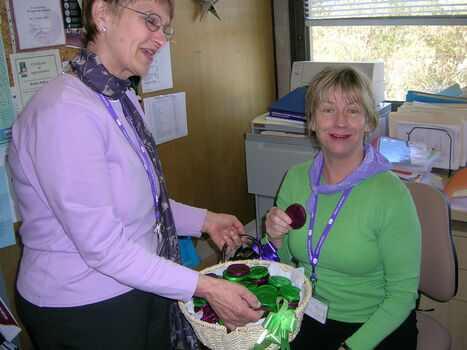 Denise Pellow at her desk on brand launch day
