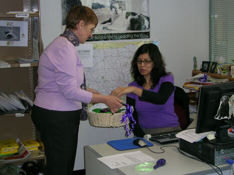 Valerie de Rozario at her desk on branch launch day