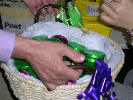 Staff were given green and purple (ish) wrapped chocolates