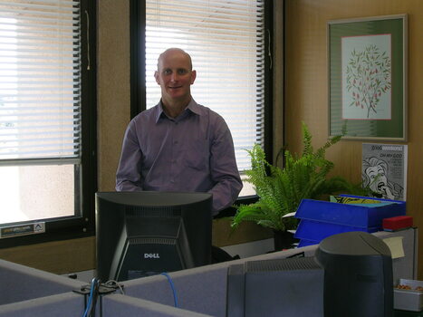 Staff at their desks on brand launch day