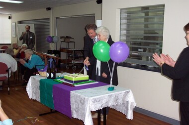Staff and Day Centre clients at branch launch party for Vision Australia