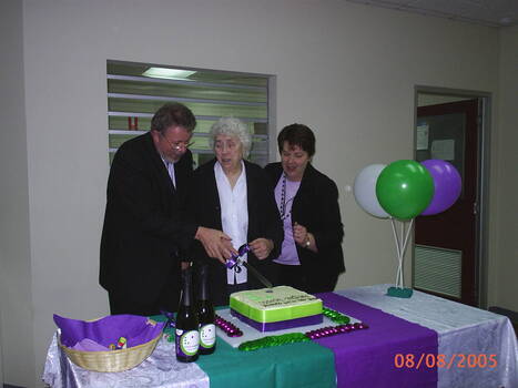 Brian Hardy, Daisy Stepnell and ? with the cake