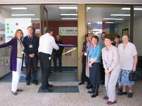 Staff and Day Centre clients at branch launch party for Vision Australia