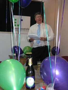 Staff and Day Centre clients at branch launch party for Vision Australia