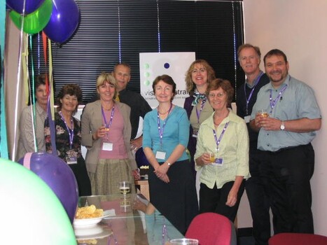 Staff and Day Centre clients at branch launch party for Vision Australia