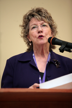 Jennifer Gibbons at the podium