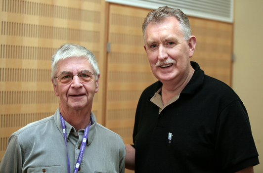 Two men at the launching of the audio book