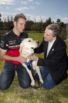 Will Davison with SEDA dog Davo and CEO Gerard Menses