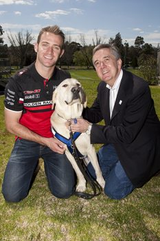 Will Davison with SEDA dog Davo and CEO Gerard Menses