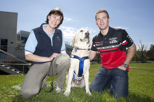 Will Davison with SEDA dog Davo and dog trainer