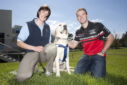Will Davison with SEDA dog Davo and dog trainer