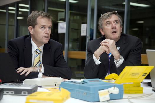 Bill Shorten and Gerard Menses with audio materials