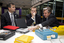 Chris Edwards, Bill Shorten and Gerard Menses with audio materials