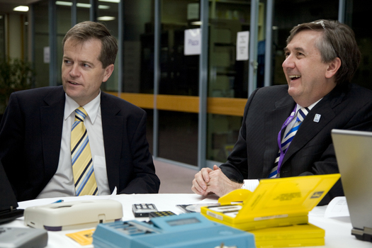Bill Shorten and Gerard Menses with audio materials