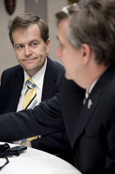 Bill Shorten and Gerard Menses in the Atrium
