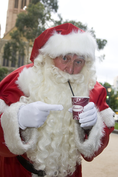 Santa getting his coffee hit from Brunetti's