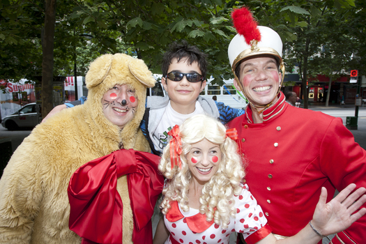 Sam DeShayes with 'toy' musicians at the launch