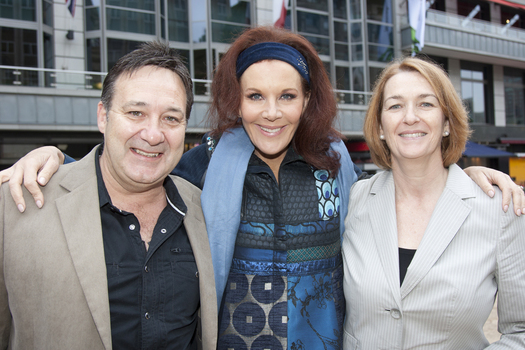 ?, Rhonda Burchmore, Trish Egan at launch