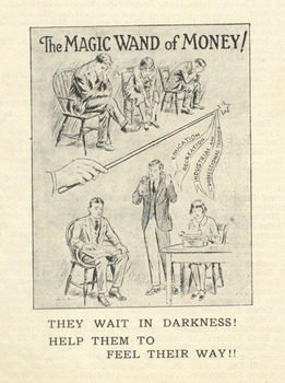 Drawing of wand to change sad children to those reading - page 113