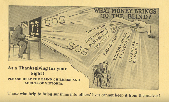 Drawing of blinded person calling SOS - image not used