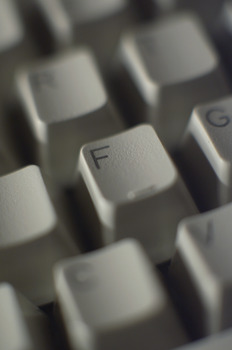 Computer keyboard with focus on the 'F' key