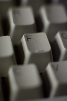 Computer keyboard with focus on the 'F' key