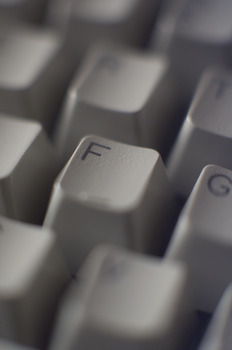 Computer keyboard with focus on the 'F' key