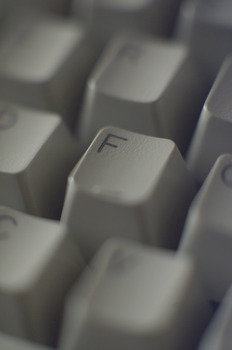Computer keyboard with focus on the 'F' key