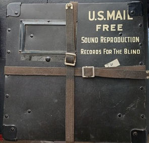 Black square record case with 2 straps
