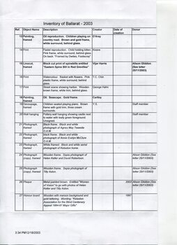 Inventory listing of items at Ballarat Nursing Home