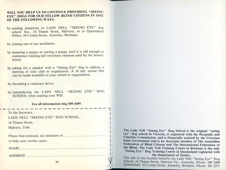 Booklet about Seeing Eye dogs and blindness