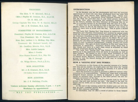 Lady Nell booklet describing how seeing eye dogs work