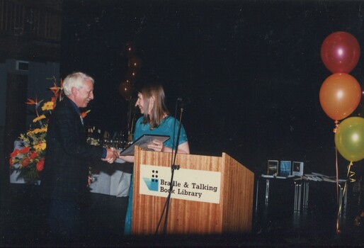 Bruce Kerr accepting his Narrator of the Year award